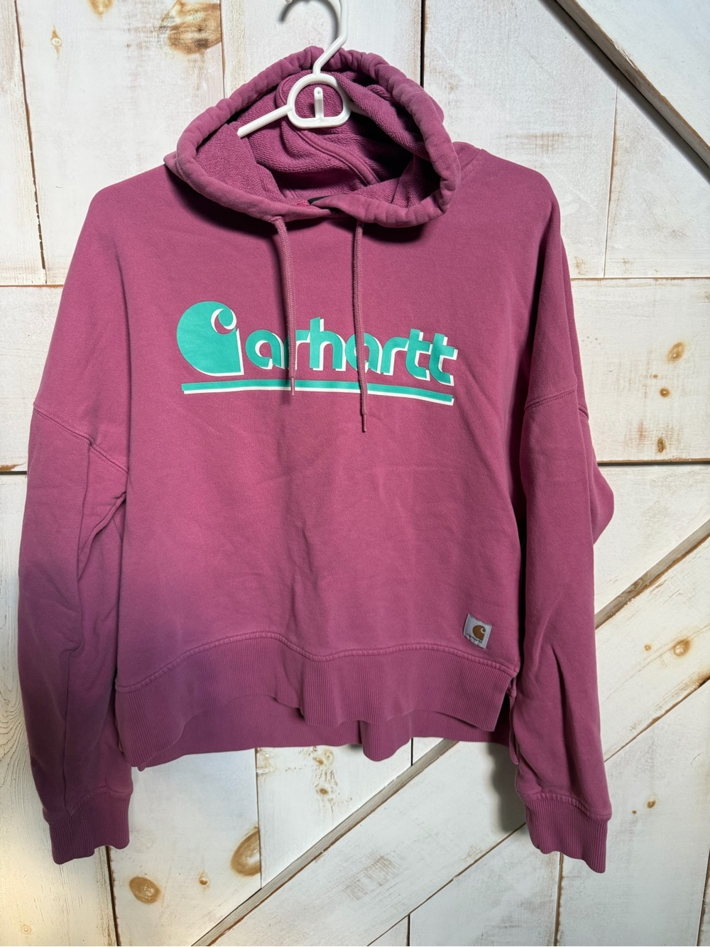 Carhartt Women's Hoodie Sweatshirt in Plum with Teal Logo